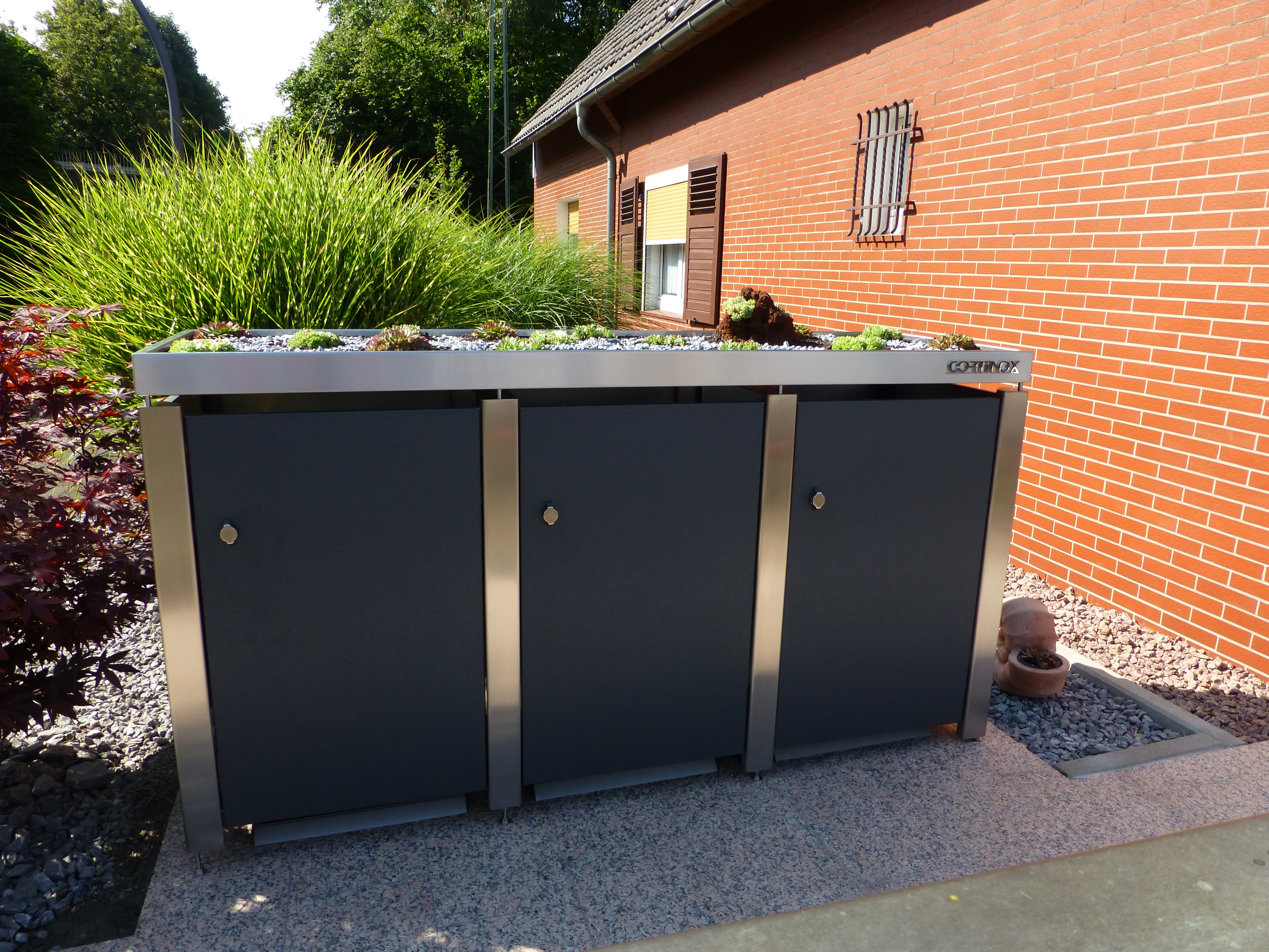 Mulltonnenbox Anthrazit Edelstahl Alu Basalt